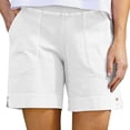 thumbnail image 1 of Pxkloy Plus Size Cotton Shorts for Women Elastic Waisted Side Slit Solid Shorts 7 Inch Inseam Resort Beach Outfits with Pockets White,XXXL, 1 of 7