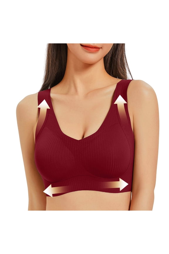 Plus Size Womens Seamless Bra Wirefree Lift Gather No Sag Design with Side Boob Control Comfort Fit Bras Red,M