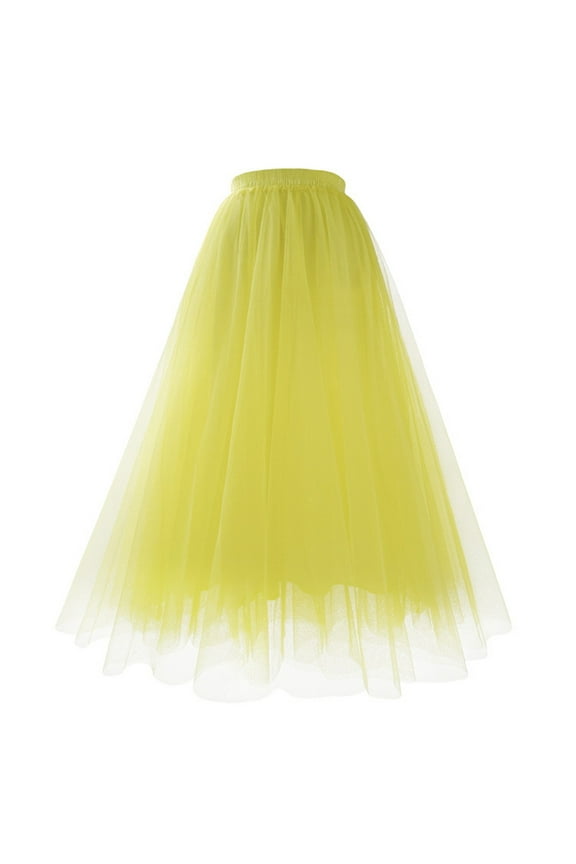 Puffy Tulle Midi Skirt for Women Elastic High Waist A Line Tutu Outfit Prom Party Costume 2026 Yellow,S