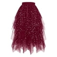 thumbnail image 1 of Pxkloy Sequin Star Tulle Skirt for Women High Low Layered Puffy Tutu Skirt Irregular Fairy Midi Costumes Wine,L, 1 of 5