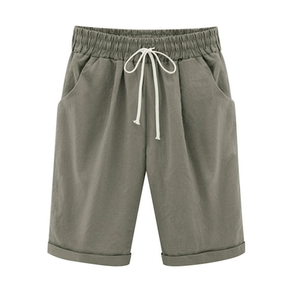 Pxkloy Shorts for Women Knee Length,Ladies Bermuda Shorts Clearance Sale Cotton Shorts for Women Plus Size Loose Fit Bermuda Shorts Lounge Shorts with Pockets Gray,XXL