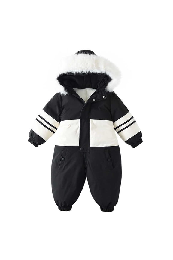 Snowsuit for Toddlers Fleece Sherpa Thermal Warm Jumpsuits Outdoor Snow Play Ski Comfy Hoodie Overalls Casual Fashion Winter 2025 Outfits Black,3-4Years
