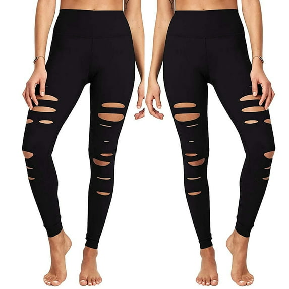 Pxkloy Soft Leggings for Women - High Waisted Cutout Ripped Tummy Control No See Through Workout Running Skinny Yoga Pants Clearance Items Black,M