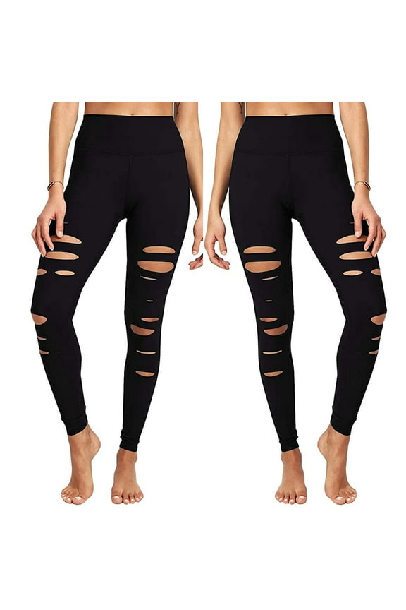 Soft Leggings for Women - High Waisted Cutout Ripped Tummy Control No See Through Workout Running Skinny Yoga Pants Clearance Items Black,M