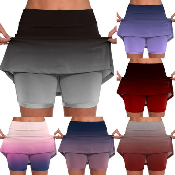 Pxkloy Tennis Skorts Skirts for Women Trendy High Waisted A-Line Athletic Shorts Plus Size Summer Workout Running Shorts Brown,XXL