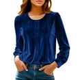 thumbnail image 1 of Pxkloy Velour Tops for Women Long Sleeve Round Neck Shirts Solid Front Pleated Casual Dressy Blouses 2025 Fall Fashion Tunic Tee Blue,M, 1 of 8