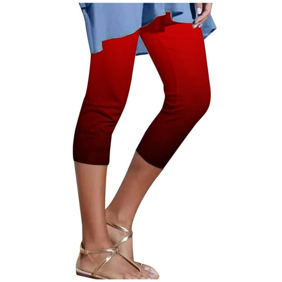 Pxkloy Women Beach Capri Leggings,Yoga Capri Leggings for Women Tummy Control High Waisted Leggings for Women Gradient Color Yoga Pants Workout Leggings 2024 Wine