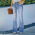 thumbnail image 1 of Pxkloy Women Bell Bottom Fake Jeans High Waisted Stretch Flare Pants Washed Distressed Button Fly Wide Leg Jean Bootcut Denim Pants Plus Size 2024, 1 of 8