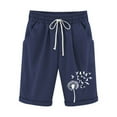 thumbnail image 1 of Pxkloy Women Bermuda Shorts Elastic Waist Drawstring Loose Shorts Knee Length Linen Casual Shorts Dandelion Print Summer 2025 Shorts Navy,XXL, 1 of 3