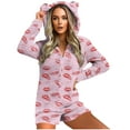 thumbnail image 1 of Pxkloy Women Fleece Hoodie Onesie Pajamas Funny Graphic Printed Ear Jumpsuit Shorts Fleece Winter Cozy Loungewearcasual Loose Zipper Romper Pink,XL, 1 of 5