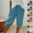 thumbnail image 1 of Pxkloy Women's Beach Shorts Summer High Waisted Drawstring Bermuda Shorts Knee Length Cotton Linen Short Pants with Pockets Pink,M, 1 of 7