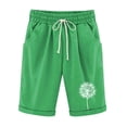 thumbnail image 1 of Pxkloy Women's Bermuda Shorts Casual Trendy Summer 2025 Shorts Elastic Waist Drawstring Linen Shorts Knee Length Dandelion Print Shorts Green,XL, 1 of 4