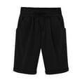 thumbnail image 1 of Pxkloy Women's Bermuda Shorts Women Elastic Waist Drawstring Loose Shorts Knee Length Linen Casual Shorts Solid Color Summer 2025 Shorts Black,XL, 1 of 6