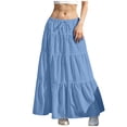 thumbnail image 1 of Pxkloy Women's Boho Flowy Maxi Skirt Drawstring Elastic Waist A Line Skirt Spring Flared Ruffle Long Skirt Sky Blue,S, 1 of 5