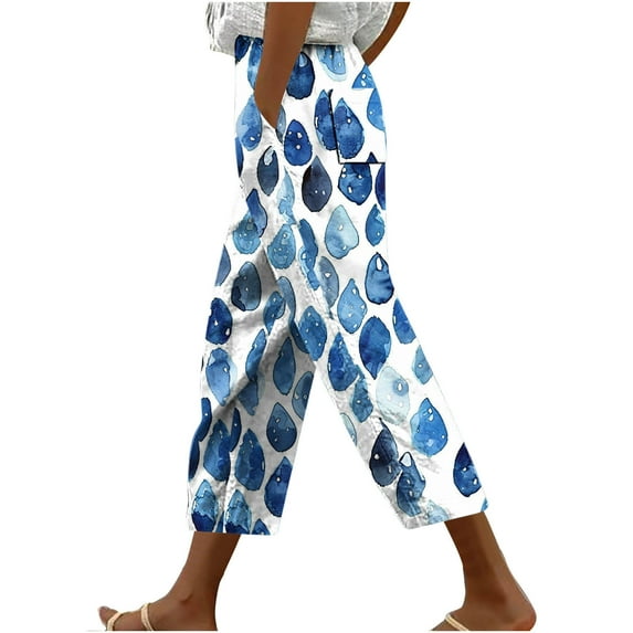 Pxkloy Women's Capri Pants,Lightweight Women Cotton Crop Capris Floral Print High Rise Casual Solid Linen Dressy Capri Pants for Women Loose Fit Multicolor