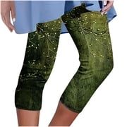 Pxkloy Women's Capris Leggings Knee Length Tummy Control Cropped Trouser High Waist Solid Color Capris Slim Fit Yoga Stretch Capris Pants 2025 Green,XL