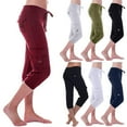 thumbnail image 1 of Pxkloy Women's Cargo Capris with Button Pockets Lightweight Plus Size Casual Capri Pants Summer Outdoor Dressy Casual Travel Hiking Pants Clearance Sales Today Blue,XXXL, 1 of 7
