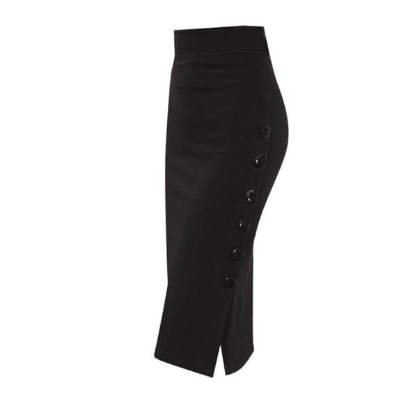 Pxkloy Women's High Waist Pencil Maxi Skirt Button Split Stretch Skirt Casual Business Office Bodycon Skirt Black,XL