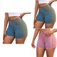 thumbnail image 1 of Pxkloy Women's High Waisted Casual Denim Shorts Stretchy Patchwork Jean Shorts Teen Girls Slim Fit Short Jeans with Pockets Blue,M, 1 of 7