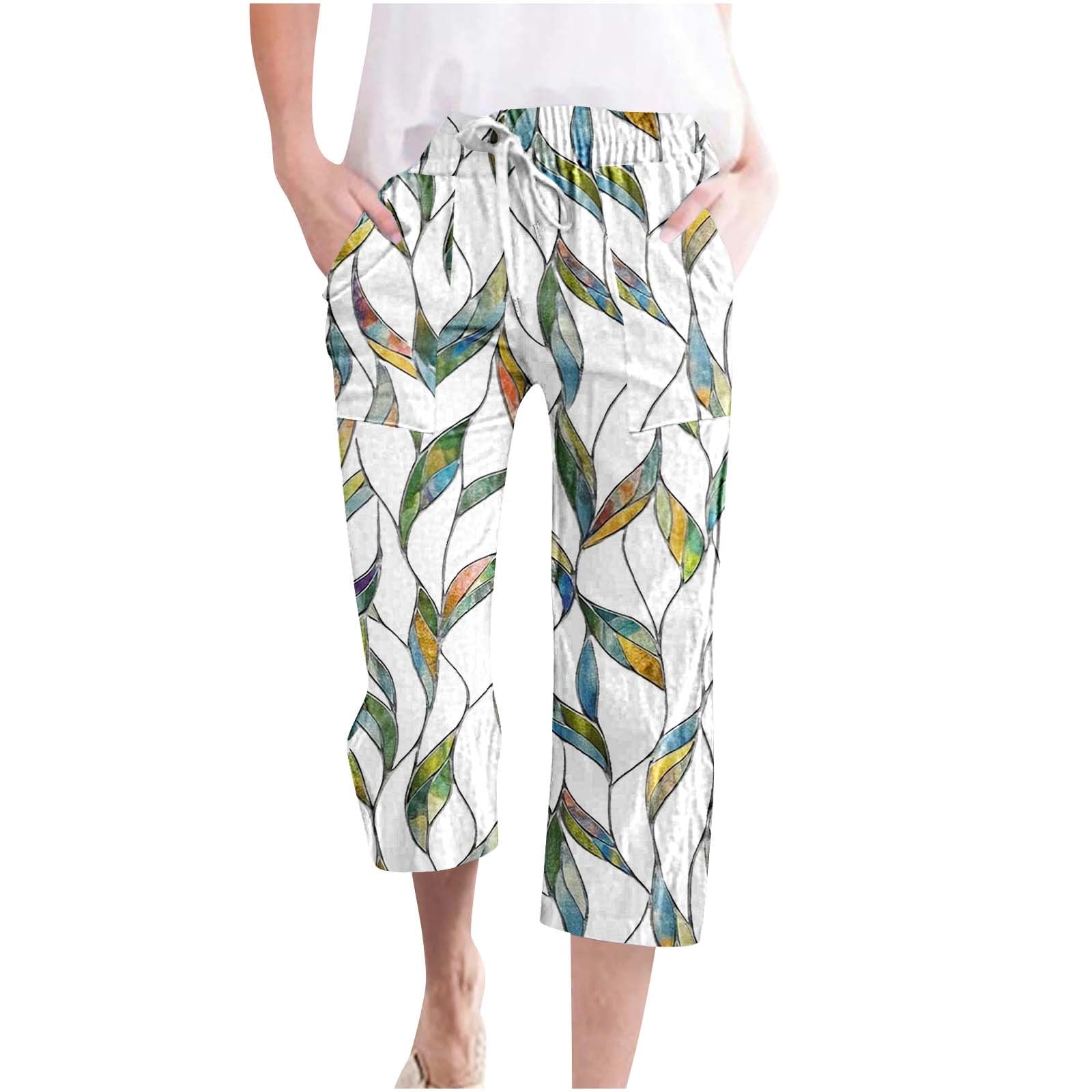 Pxkloy Women's Linen Wide Leg Capris,Capri Pants for Women Summer Pants ...
