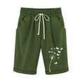 thumbnail image 1 of Pxkloy Women's Plus Bermuda Shorts High Waist Drawstring Linen Shorts Knee Length Dandelion Print Shorts Casual Dressy Summer 2025 Shorts Army Green,L, 1 of 3