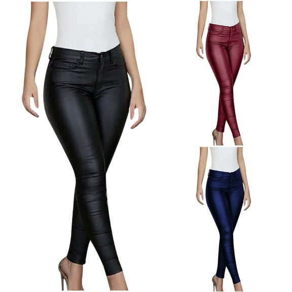 Pxkloy Women's Soft Faux Leather Leggings Plus Size High Waisted Leather Pants Stretchy PU Slim Pleather Pants Yoga Tights Deal Of The Day Prime Today Black,XL