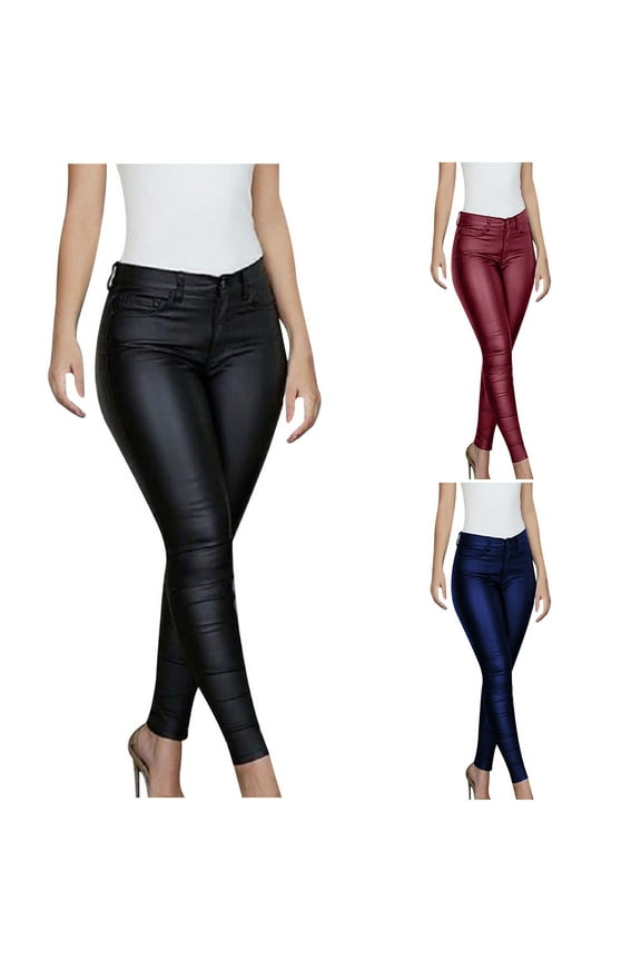 Women's Soft Faux Leather Leggings Plus Size High Waisted Leather Pants Stretchy PU Slim Pleather Pants Yoga Tights Deal Of The Day Prime Today Dark Blue,XXL