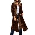 thumbnail image 1 of Pxkloy Women's Solid Long Sleeve Velvet Jacket V Neck Open Front Vintage Cardigan Sweater with Pocket Brown,XL, 1 of 8