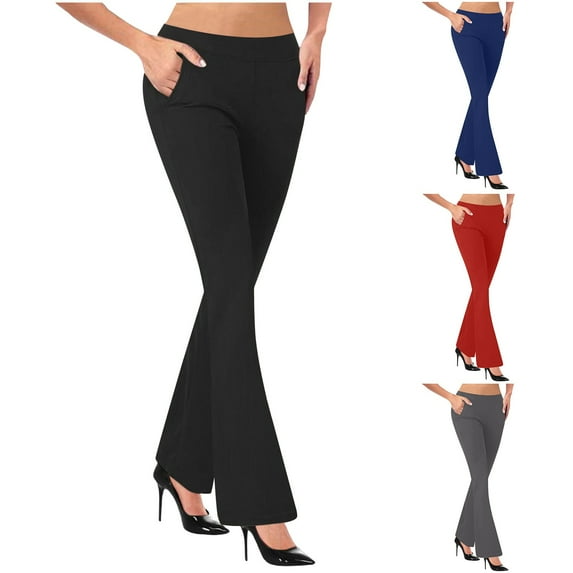 Pxkloy Women's Yoga & Dress Pants,Office Business Casual Work Slacks Stretch Straight Leg/Bootcut Pants with Pockets Red,XXXXXL
