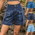 thumbnail image 1 of Pxkloy Womens Cargo Denim Shorts with Pockets Summer Casual Loose Fit Jean Shorts High Waisted Short Jeans for Teen Girls Light Blue,XL, 1 of 6