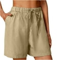 thumbnail image 1 of Pxkloy Womens Cotton Linen Shorts Drawstring Elastic High Waisted Solid Shorts 7 Inch Beach Vacation Pockets Outfits Khaki,XL, 1 of 7
