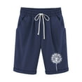thumbnail image 1 of Pxkloy Womens Elastic Waist Shorts Cotton Linen Knee Length Shorts High Waist Drawstring Print Shorts Lounge Comfy Summer 2025 Pockets Shorts Navy,L, 1 of 4