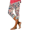 thumbnail image 1 of Pxkloy Womens Floral Capri Leggings,Capri Leggings for Women Plus Size Elastic High Waisted Tummy Control Cropped Yoga Pants Casual Cute Soft Comfy Capris Tights Multicolor, 1 of 5