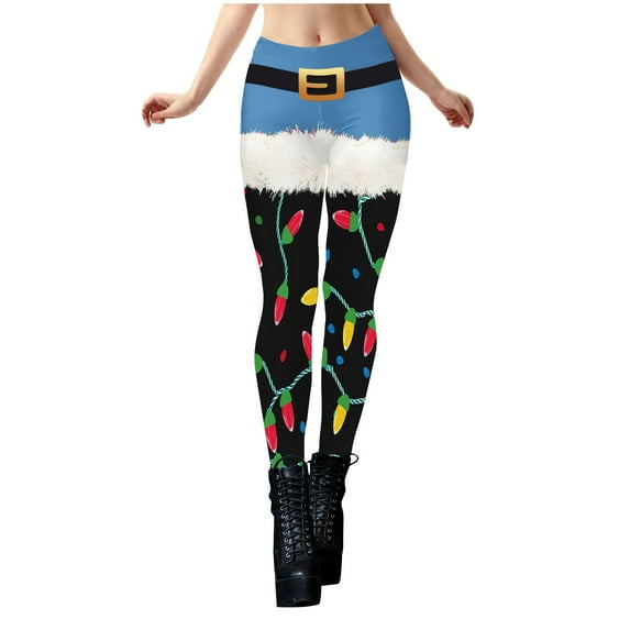 Pxkloy Womens High Waist Leggings Ugly Christmas Print Loungewear Yoga Fitness Jogger Trousers Stretchy Casual Fashion Fall 2025 Pants Blue,M