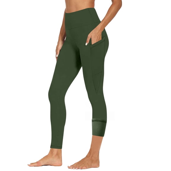 Pxkloy Womens High Waist Yoga Pants Workout Fitness Quilted Pants Fleece Lined Thermal Tummy Control Leggings with Pockets 2025 Army Green,S