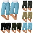 thumbnail image 1 of Pxkloy Womens Long Cargo Shorts 2025 Summer Casual Straight Leg Knee Length Short High Waisted Drawstring Bermuda Shorts Blue,M, 1 of 6