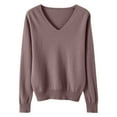 thumbnail image 1 of Pxkloy Womens Long Sleeve Knit Sweater Light V Neck Solid Comfy Pullovers Cotton Thermal Fall Fashion Outfits Purple,L, 1 of 5