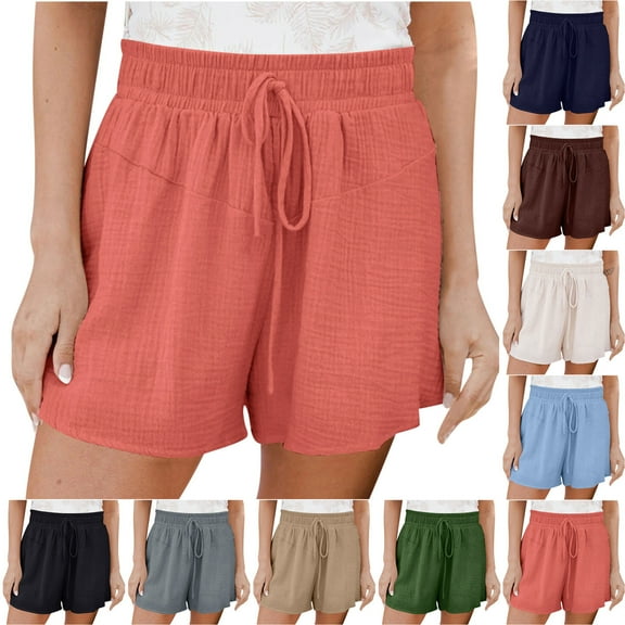 Pxkloy Womens Lounge Shorts 2025 Summer Casual Loose Fit Beach Short High Waisted Drawstring Plus Size Shorts with Pockets Black,S