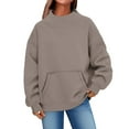 thumbnail image 1 of Pxkloy Womens Oversized Sweatshirt Long Sleeve Mock Turtleneck Pullover Preppy Plain Winter Pocket Tops 2025 Fall Fashion Outfits Bronze,L, 1 of 7