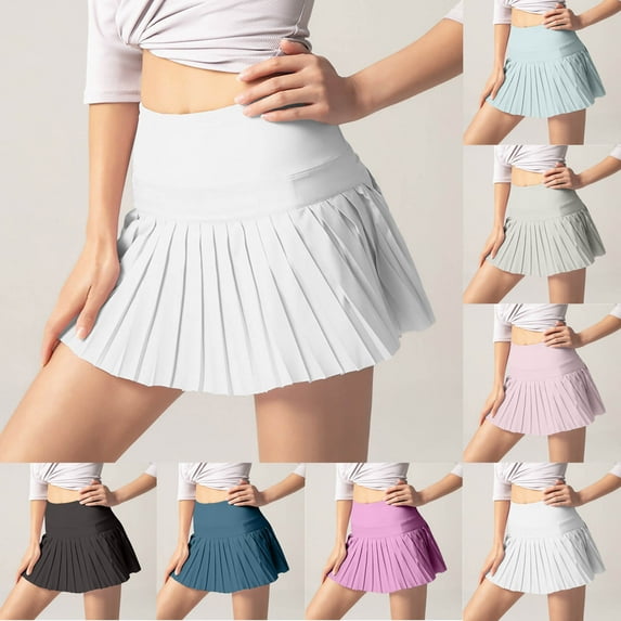 Pxkloy Womens Pleated Tennis Skirt with Shorts High Waisted Workout Skort Mini Skirt Solid 2 in 1 Quick Dry Athletic Skorts White,S