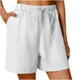 thumbnail image 1 of Pxkloy Womens Plus Size Cotton Shorts Drawstring Elastic High Waisted Solid Shorts 7 Inch Beach Vacation Pockets Outfits White,XXXL, 1 of 8