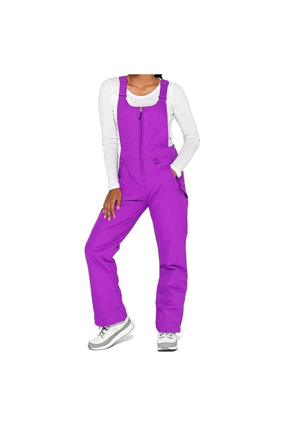 Womens Ski Snow Bibs Pants Baggy Outdoor Snowboard Pants Winter Casual Snow Overalls Waterproof Windproof Insulated Warm Ski Bibs Purple,XL