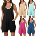 thumbnail image 1 of Pxkloy Womens Summer Casual Sleeveless Romper Loose V Neck Strap Shorts Overalls Stretchy Jumpsuit with Pockets 2025 Clothes Hot Pink,XXL, 1 of 5