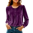thumbnail image 1 of Pxkloy Womens Velvet Blouses Long Sleeve Round Neck Pullover Tops Solid Casual Comfy Dressy Shirt Velour 2025 Fall Fashion Outfits Purple,XXL, 1 of 8