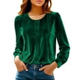 thumbnail image 1 of Pxkloy Womens Velvet Shirt Long Sleeve Round Neck Blouses Solid Front Pleated Comfy Dressy Shirts Casual Fall Fashion Outfits 2025 Green,XL, 1 of 8