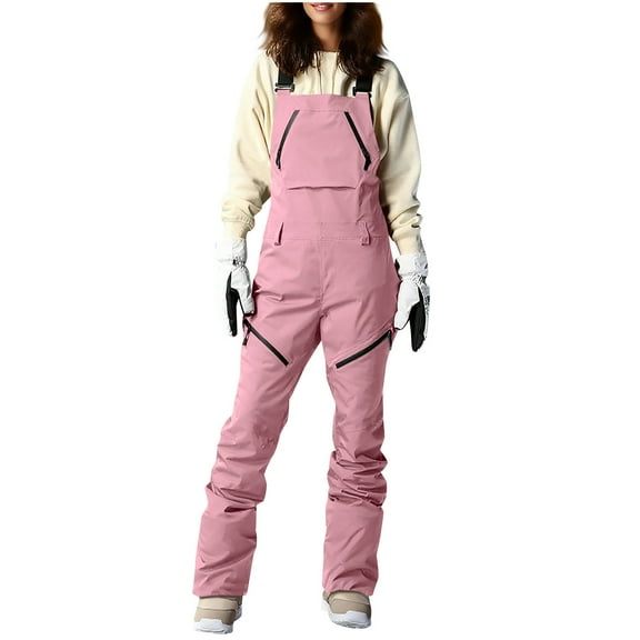 Pxkloy Womens Waterproof Windproof Snow Bibs Warm Insulated Snowboard Overalls Winter Outdoor Ski Snowpants Pink,XXL