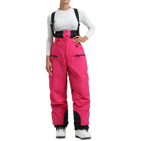 Pxkloy Womens Winter Snow Bibs Waterproof Thicken Warm Bib Overalls Outdoor Snowboarding Athletic Pants Ski Overalls With Pockets Hot Pink,M