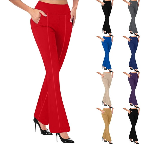 Pxkloy Womens Yoga Dress Pants with Pockets Stretch Work Pants for Women Pull On Bootcut Slacks for Business Office Casual Beige,S