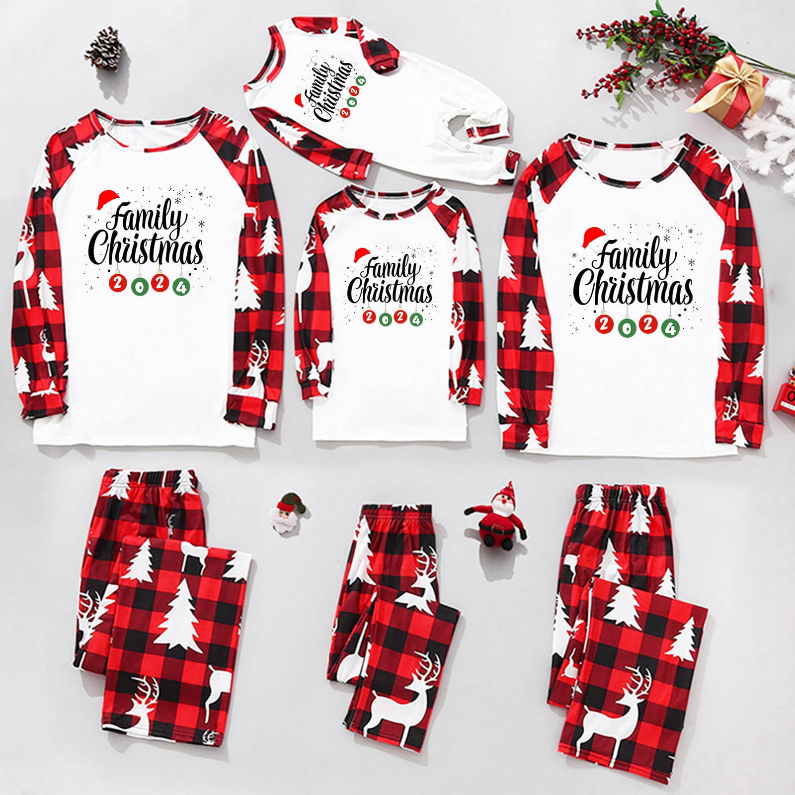 Pxxlle 2024 Christmas Family Matching Pajamas Plus Size Long Sleeve
