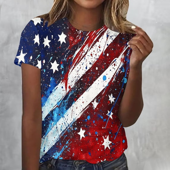 Pxxlle 250th Anniversary USA Shirt Women Novelty American Flag Graphic Tees Fourth of July Short Sleeve T Shirts Casual Crew Neck Patriotic Tops Blue S